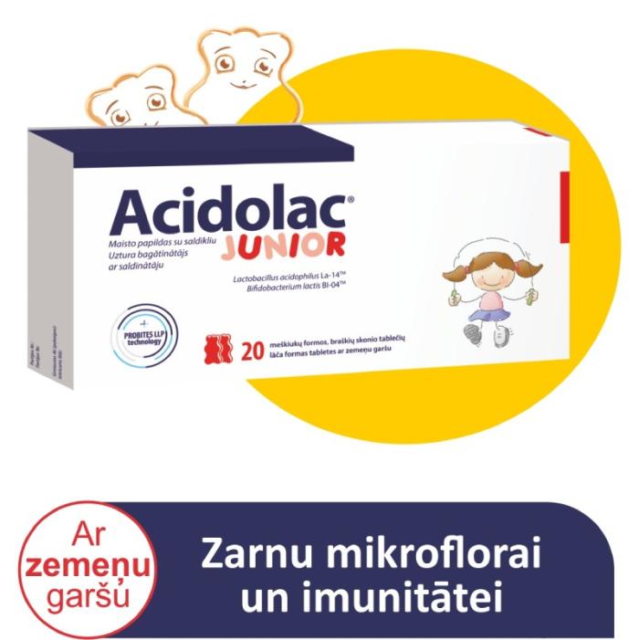 ACIDOLAC Junior ar zemeņu garšu tabletes N20