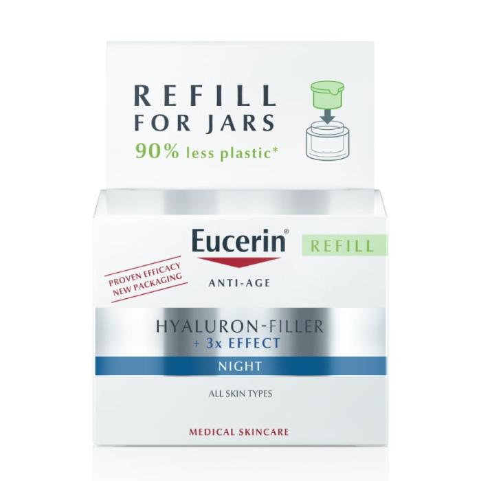EUCERIN Hyaluron-Filler +3x Effect ādu nostiprinoša nakts krēma, atkārtoti uzpildāms iepakojums (Refill) 50 ml