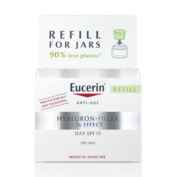 EUCERIN Hyaluron-Filler +3x Effect dienas krēms ar SPF 15 sausai ādai, atkārtoti uzpildāms iepakojums (Refill) 50 ml