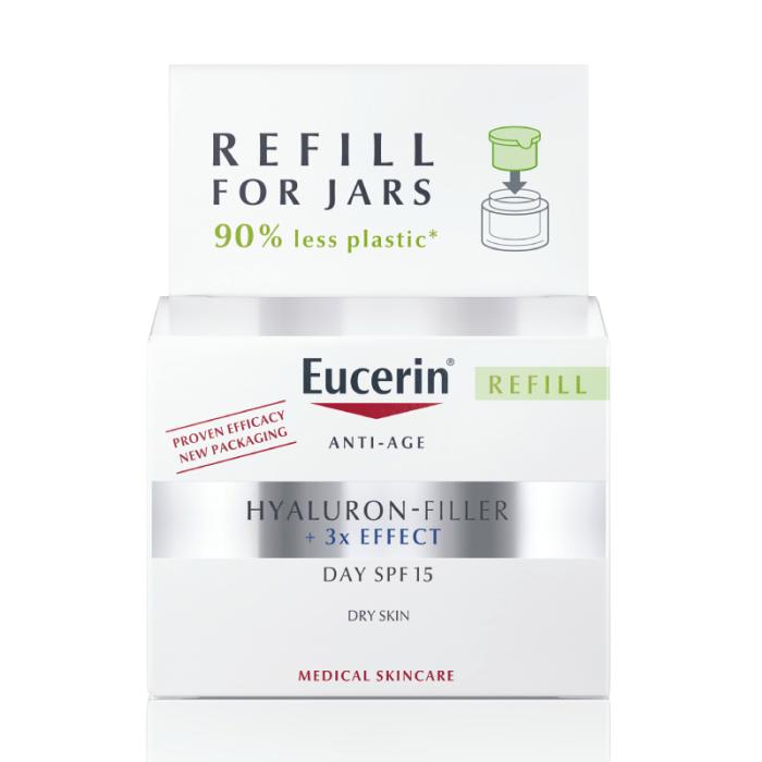 EUCERIN Hyaluron-Filler +3x Effect dienas krēms ar SPF 15 sausai ādai, atkārtoti uzpildāms iepakojums (Refill) 50 ml