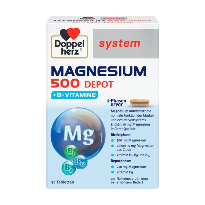 DOPPELHERZ Magnijs 500mg Depot +vit.B tabletes N30