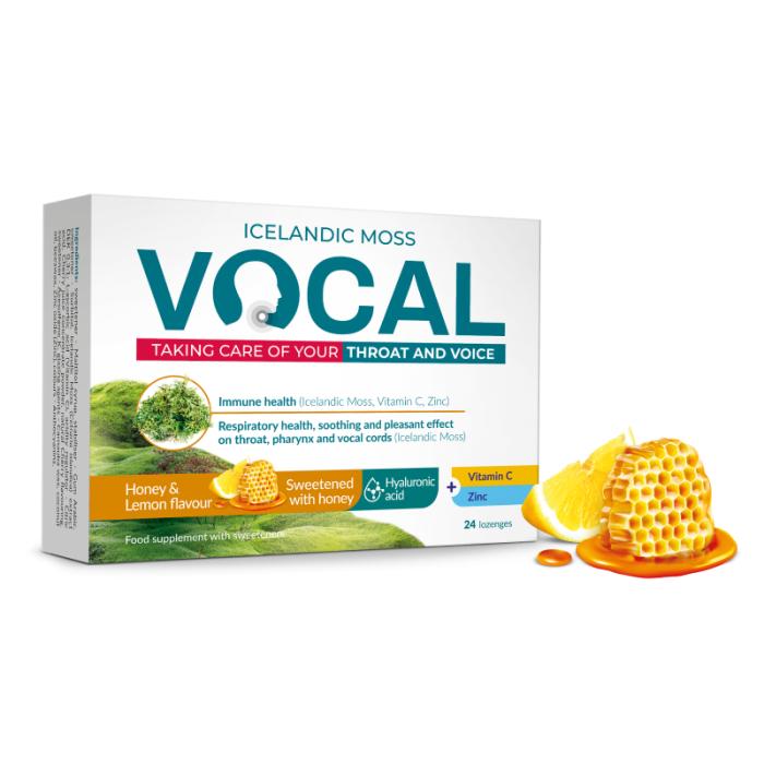 VOCAL ar citronu un medus garšu sūkājamās pastilas N24
