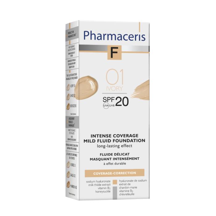 PHARMACERIS F Intense Coverage SPF20 tonālais krēms ar ilgu noturību 01 Ivory 30ml