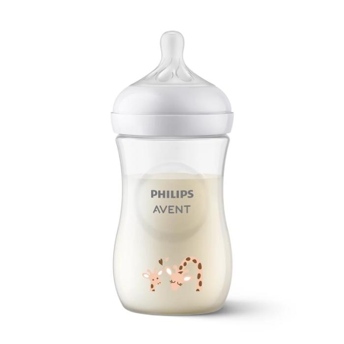 PHILIPS AVENT Natural Response Giraffe zīdaiņu barošanas pudelīte, lēnas plūsmas knupītis, 1m+ 260ml