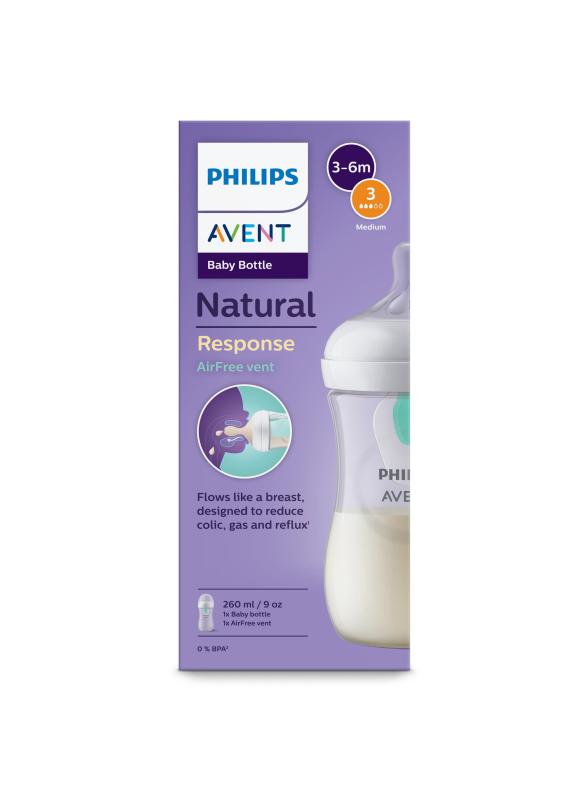 PHILIPS AVENT Natural Response pretkoliku pudelīte ar Airfree vārstu, 3-6m. 260ml