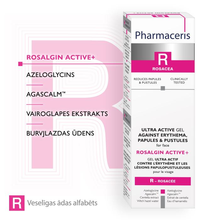 PHARMACERIS R Rosalgin Active+ gels pret eritēmu, papulām un pustulām 30ml