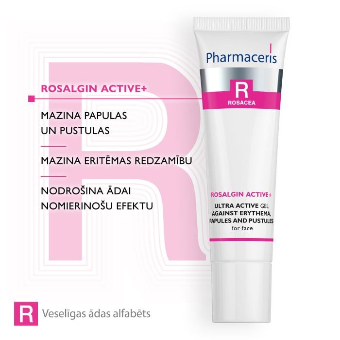 PHARMACERIS R Rosalgin Active+ gels pret eritēmu, papulām un pustulām 30ml