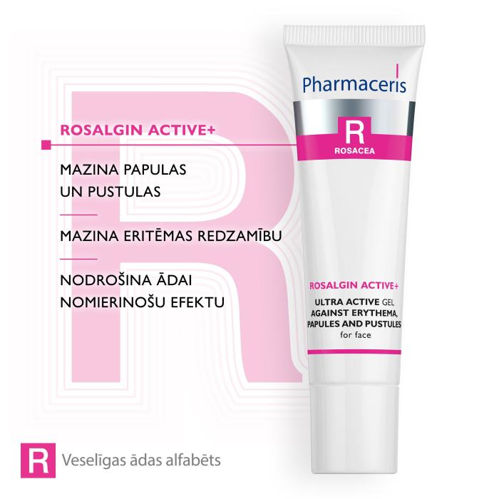 PHARMACERIS R Rosalgin Active+ gels pret eritēmu, papulām un pustulām 30ml