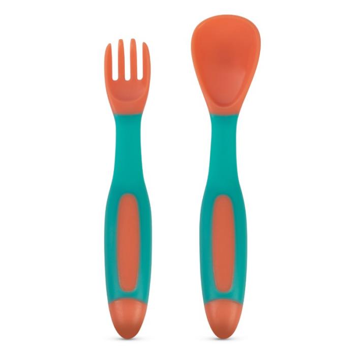 BABOO Elastīgi piederumi (karote un dakšiņa), 6+ mēn., oranži