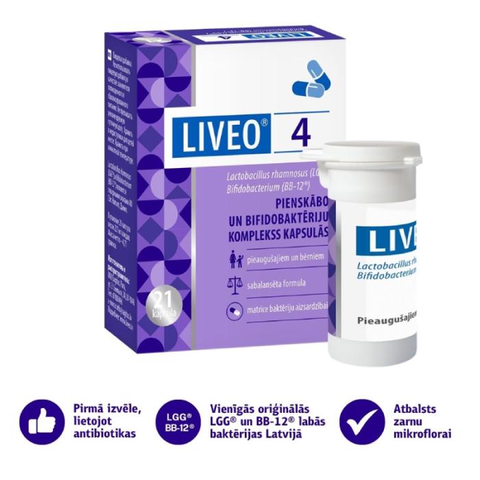 LIVEO 4 pienskābo un bifidobaktēriju komplekss, kapsulas N21