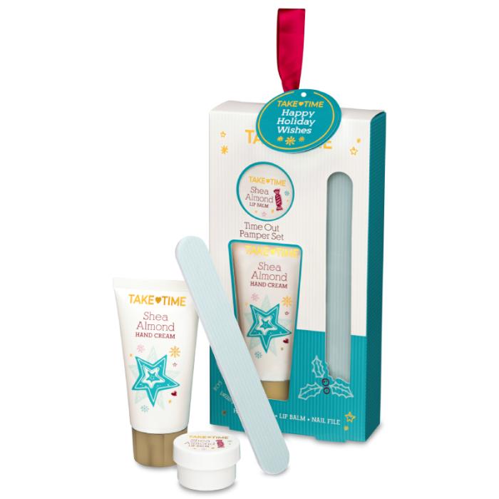 TAKE TIME lūpu balzams, roku krēms un nagu vīle dāvanu komplekts