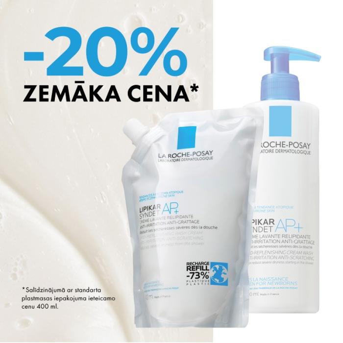 LA ROCHE-POSAY Lipikar Syndet AP+ ķermeņa mazgāšanas krēms Refill 400ml