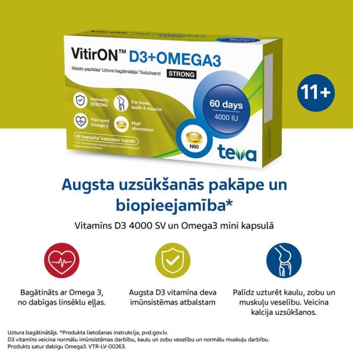 VITIRON D3 4000SV + Omega-3 Strong kapsulas N60