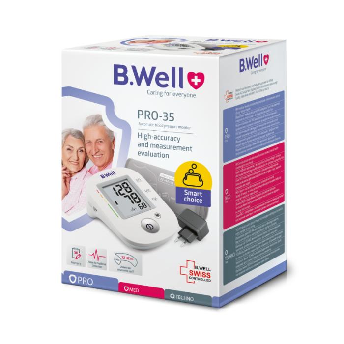 B.WELL PRO-35 Automātisks augšdelma asinsspiediena mērītājs ar adapteri N1