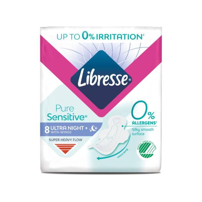 LIBRESSE Pure Sensitive Ultra Night+ higiēniskās paketes N8