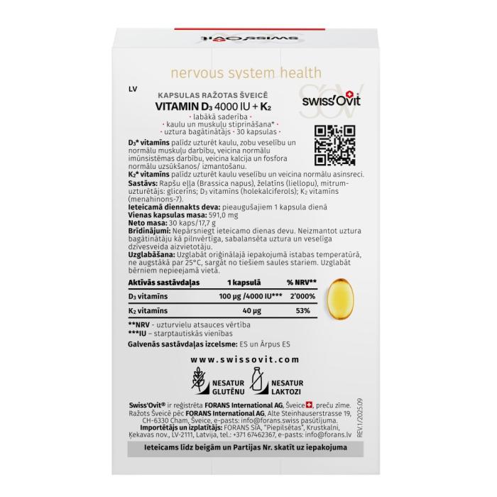 SWISS OVIT D3 4000SV+K2 vit. kapsulas N30
