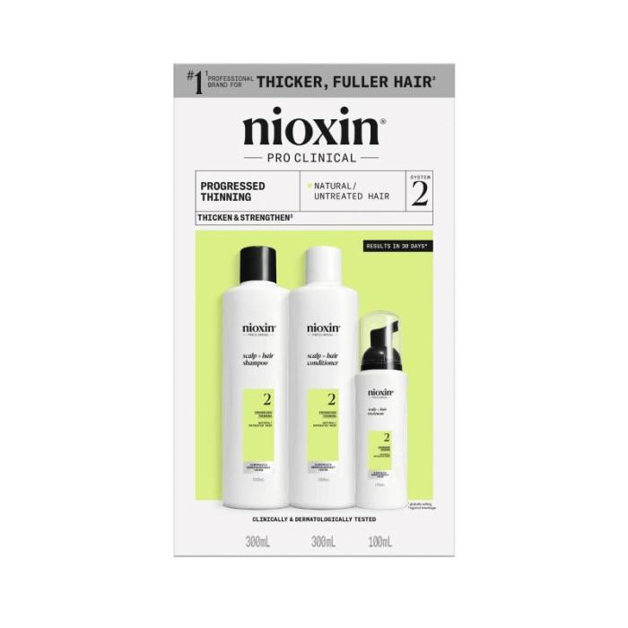 NIOXIN System 2 dabiskiem matiem ar progresējošu tendenci kļūt plānākiem komplekts 300ml+300ml+100ml