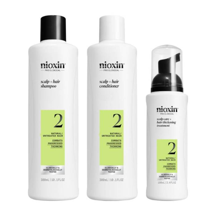 NIOXIN System 2 dabiskiem matiem ar progresējošu tendenci kļūt plānākiem komplekts 300ml+300ml+100ml