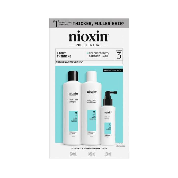 NIOXIN System 3 krāsotiem matiem ar vieglu tendenci kļūt plānākiem, komplekts 300ml+300ml+100ml