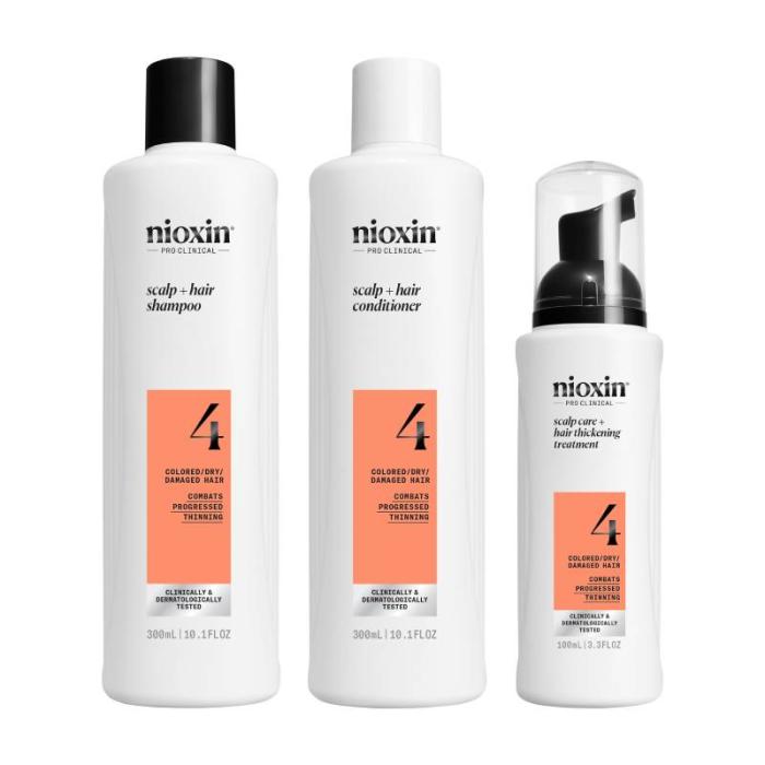 NIOXIN System 4 krāsotiem matiem ar progresējošu tendenci kļūt plānākiem, komplekts 300ml+300ml+100ml