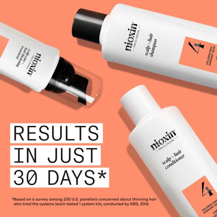 NIOXIN System 4 krāsotiem matiem ar progresējošu tendenci kļūt plānākiem, komplekts 300ml+300ml+100ml