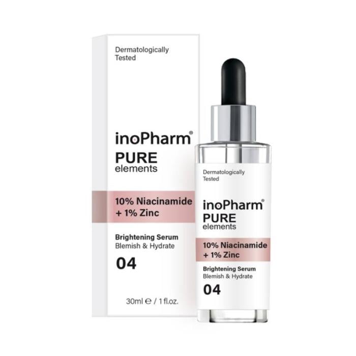 INOPHARM Pure Elements 10% Niacinamide + 1% Zinc izgaismojošs serums 30ml