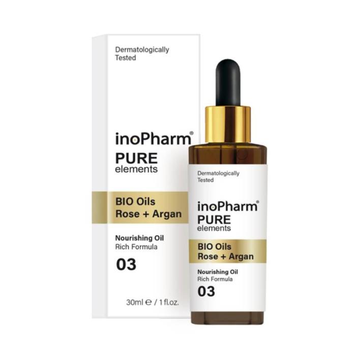 INOPHARM Pure Elements Bio Oils Rose + Argan sejas eļļa 30ml