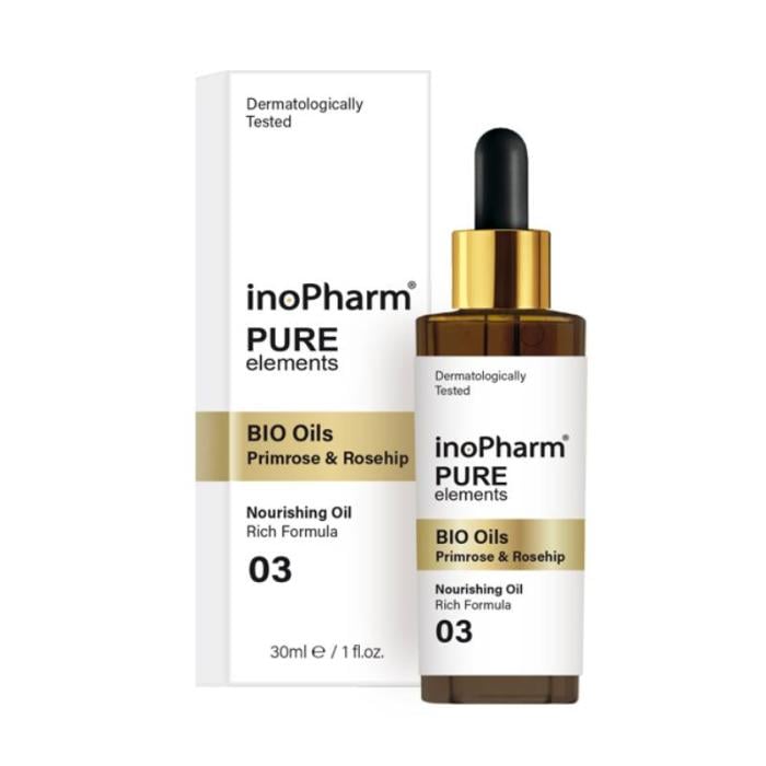 INOPHARM Pure Elements Bio Oils Primrose & Rosehip sejas eļļa 30ml