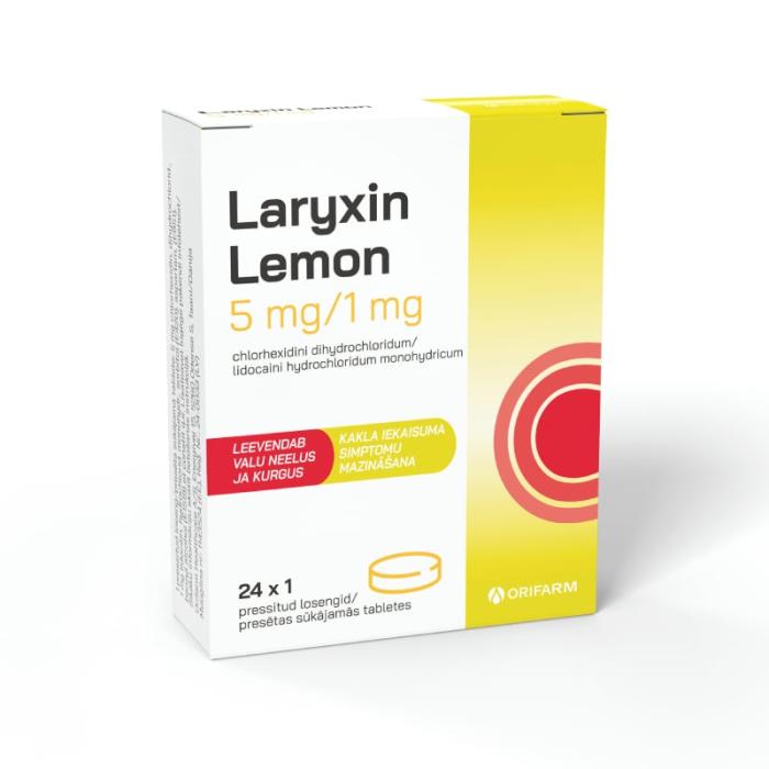LARYXIN Lemon 5mg/1mg sūkājamās tabletes N24