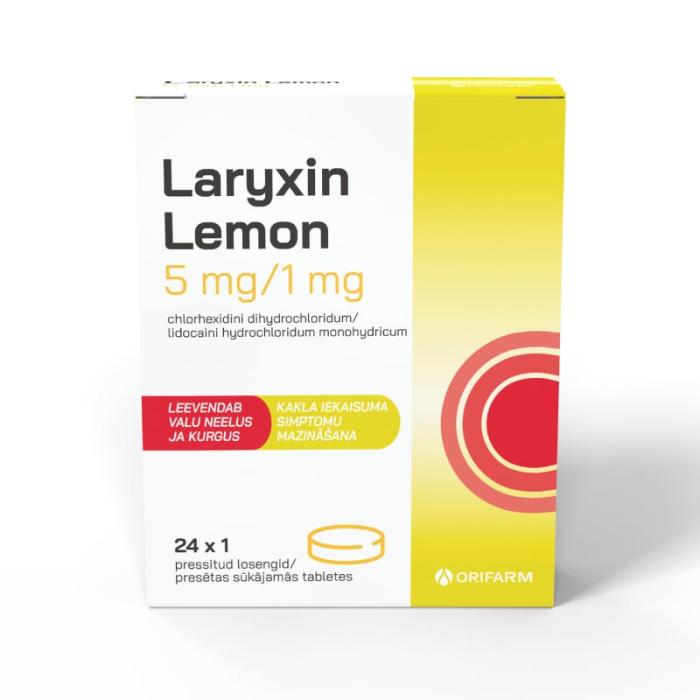 LARYXIN Lemon 5mg/1mg sūkājamās tabletes N24