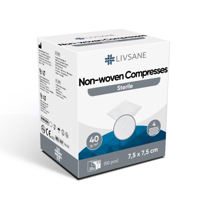 LIVSANE neausta materiāla sterilas salvetes 7,5x7,5cm (25x2) N50