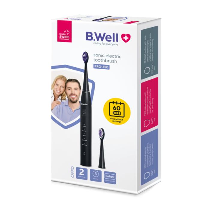 B.WELL PRO-850 Sonic elektriskā zobu birste, melna N1