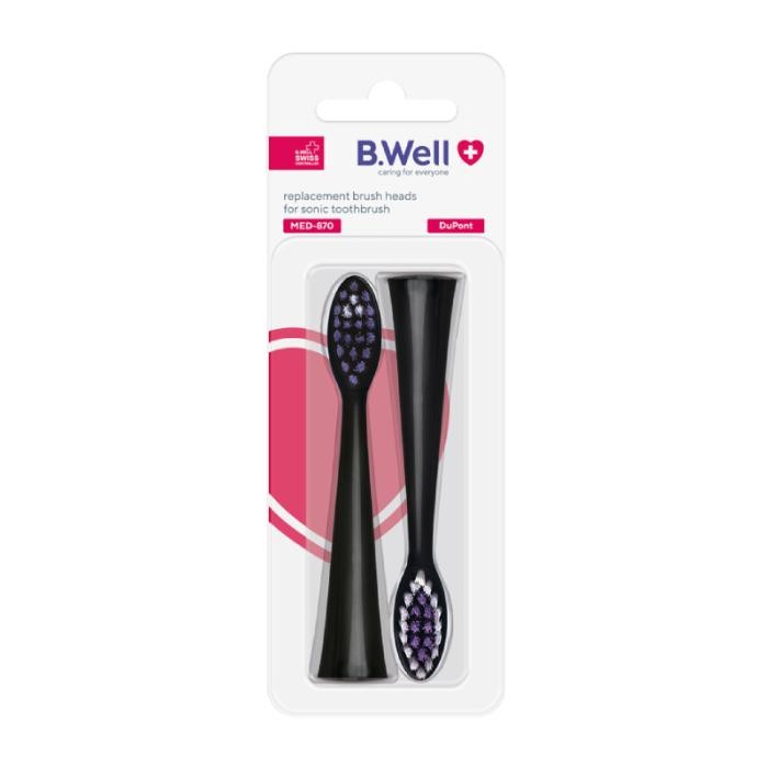 B.WELL MED-870 Elektriskās zobu birstes uzgaļi, melni N2