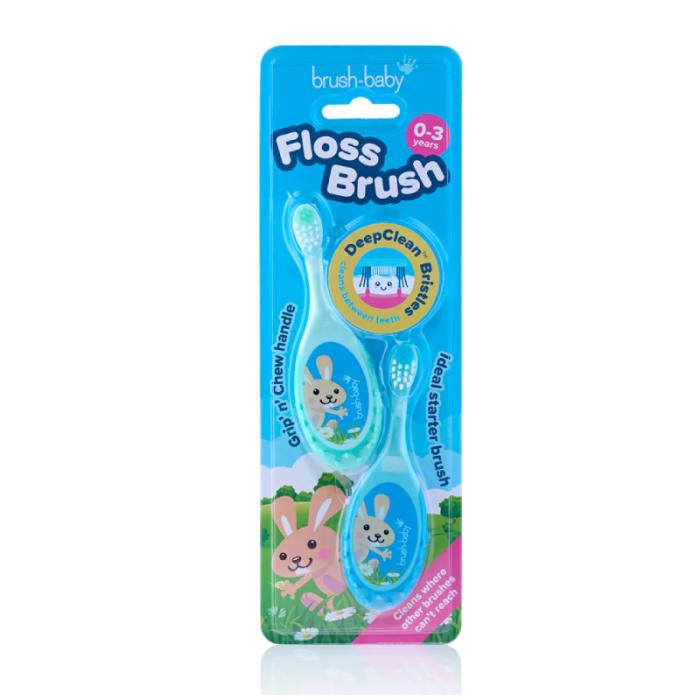 BRUSH-BABY Flossbrush zobu birste 0-3g. zila, zaļa N2