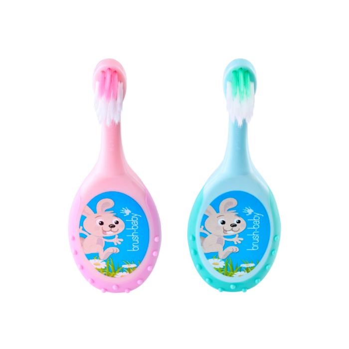 BRUSH-BABY Flossbrush zobu birste 0-3g. rozā, zaļa N2