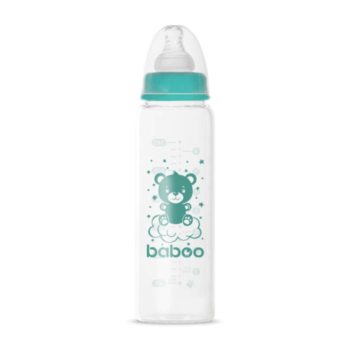 BABOO stikla pretkoliku stikla barošanas pudelīte, šaurs kakliņš, 3+ mēneši 240 ml