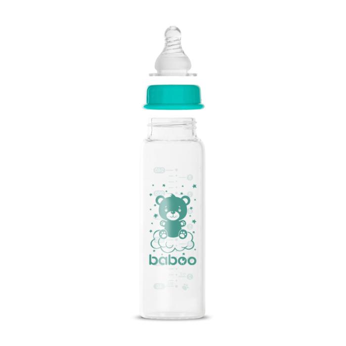 BABOO stikla pretkoliku stikla barošanas pudelīte, šaurs kakliņš, 3+ mēneši 240 ml