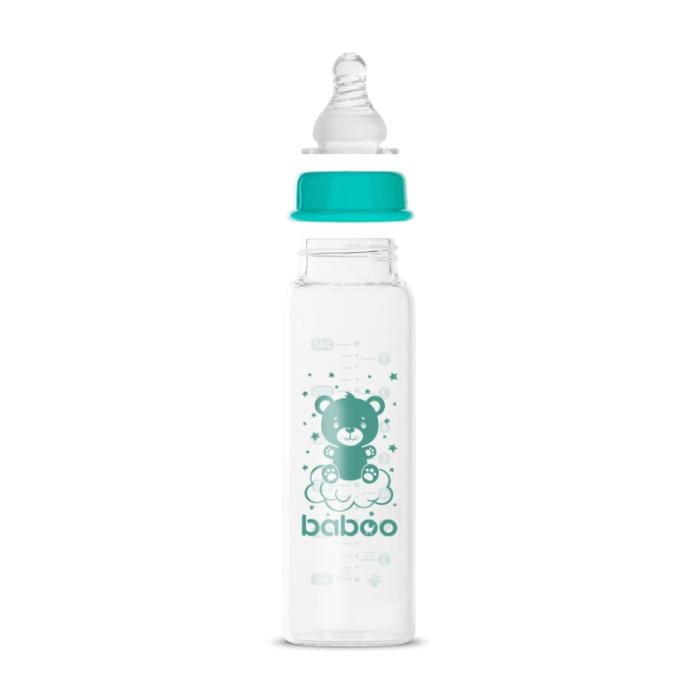 BABOO stikla pretkoliku stikla barošanas pudelīte, šaurs kakliņš, 3+ mēneši 240 ml