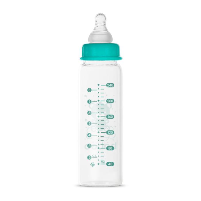 BABOO stikla pretkoliku stikla barošanas pudelīte, šaurs kakliņš, 3+ mēneši 240 ml
