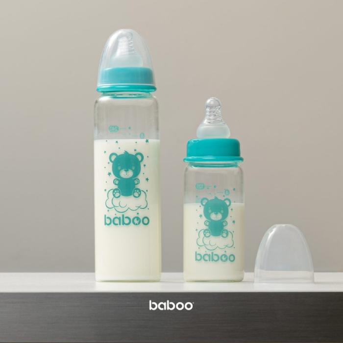 BABOO stikla pretkoliku stikla barošanas pudelīte, šaurs kakliņš, 3+ mēneši 240 ml