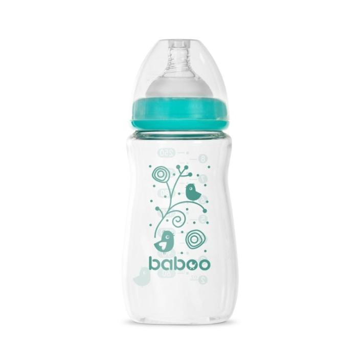 BABOO stikla pretkoliku barošanas pudelīte, plats kakliņš, 3+ mēneši 250 ml