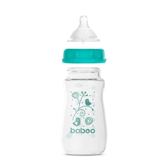 BABOO stikla pretkoliku barošanas pudelīte, plats kakliņš, 3+ mēneši 250 ml