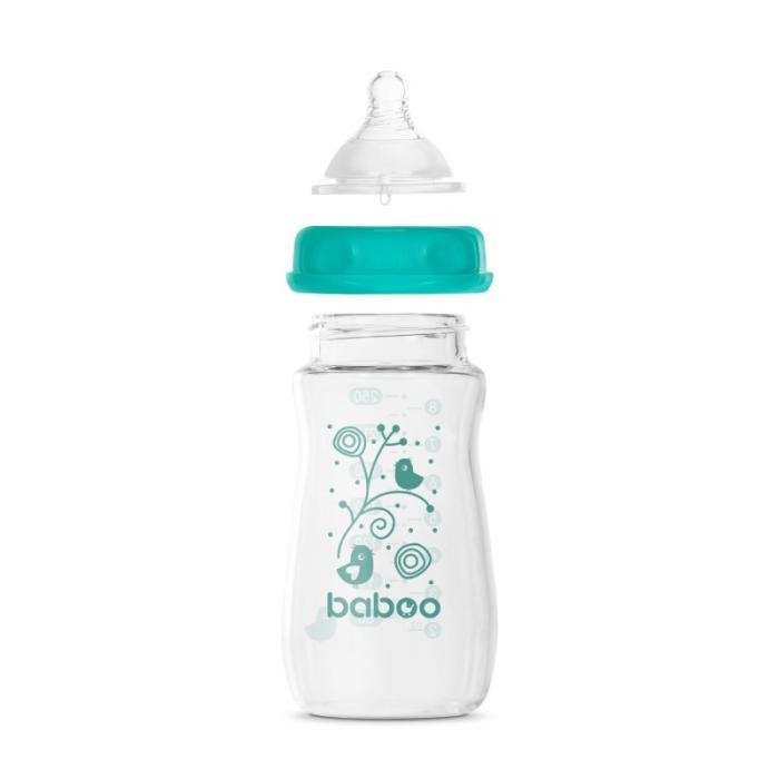 BABOO stikla pretkoliku barošanas pudelīte, plats kakliņš, 3+ mēneši 250 ml