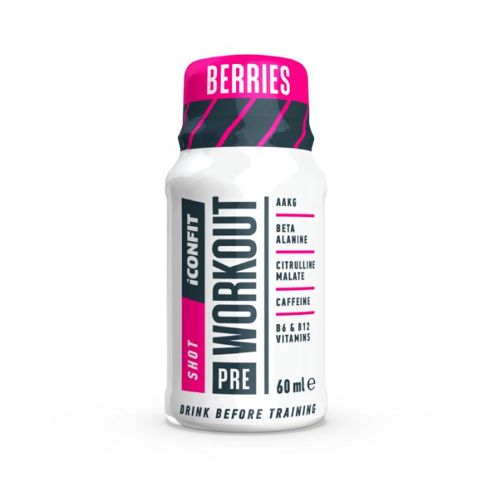 ICONFIT Pre Workout Shot šķidrums, ogu garša 60 ml