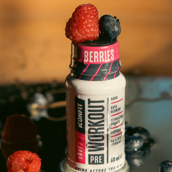 ICONFIT Pre Workout Shot šķidrums, ogu garša 60 ml