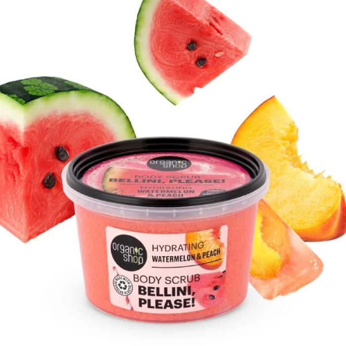 ORGANIC SHOP Bellini, please! Watermelon&Peach ķermeņa skrubis 250ml