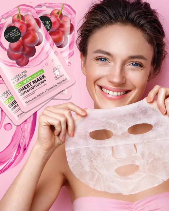 ORGANIC SHOP Grape&Plant Collagen kolagēna auduma maska  N1