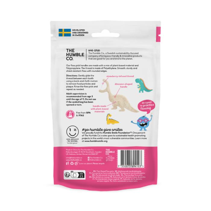 HUMBLE Strawberry bērnu zobu diegs ar turētāju N30