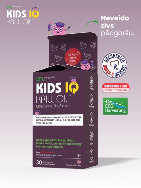 LYL KIDS IQ Krill Oil, košļājamas pastilas ar augļu garšu, N30
