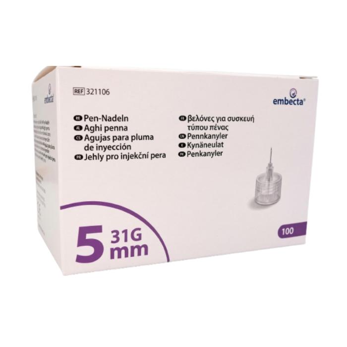 BD Embecta Pen insulīna injektora adatas 5mmX31G N100
